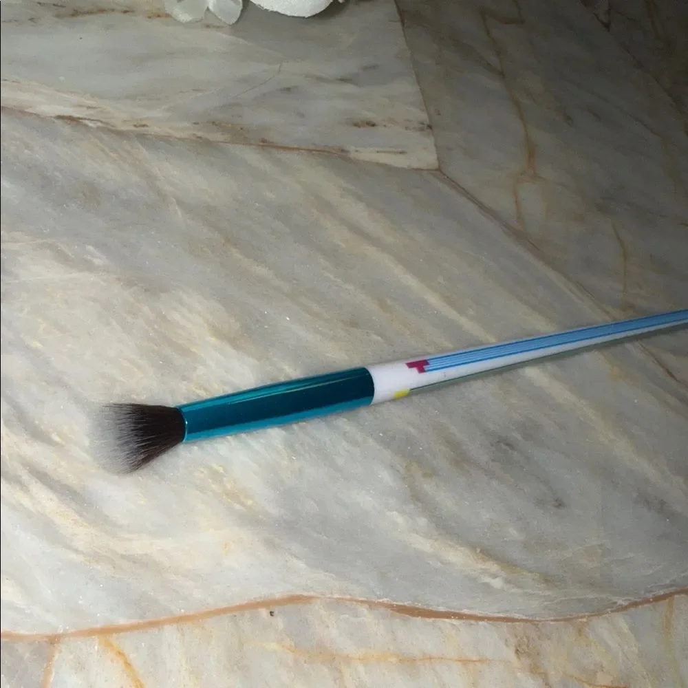 Tarte Eyeshadow Blending Brush Teal Metallic Ferrule Striped Handle